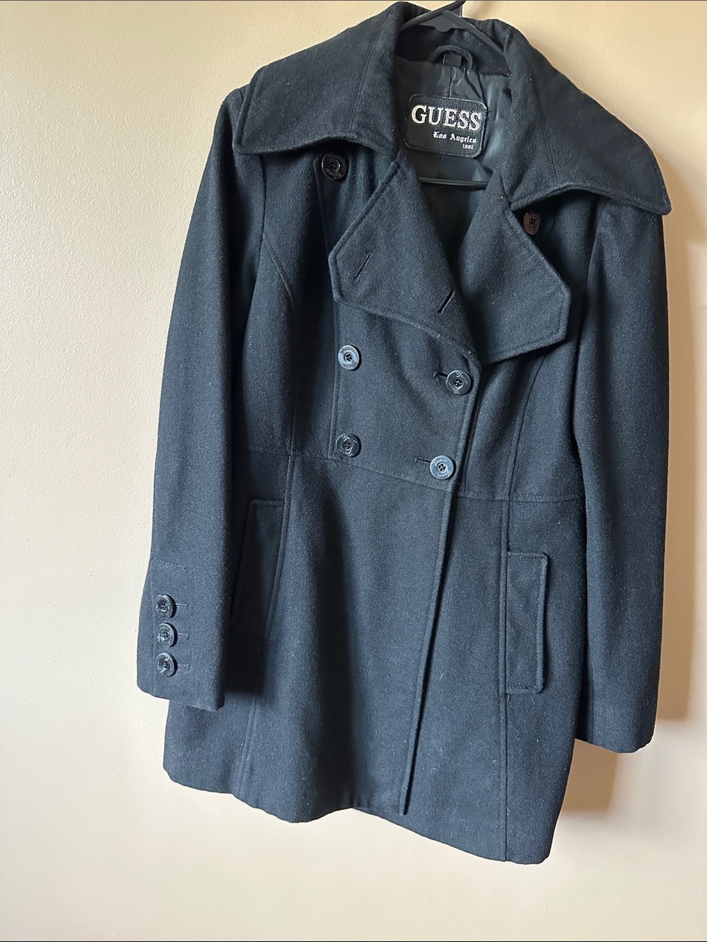 GUESS Black Double-Breasted Women's Peacoat